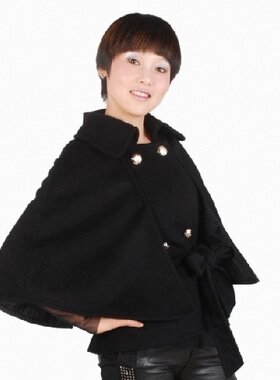 女士羊毛呢大衣外套大衣修身纯色韩版西装领纽扣藏青秋冬防寒保暖