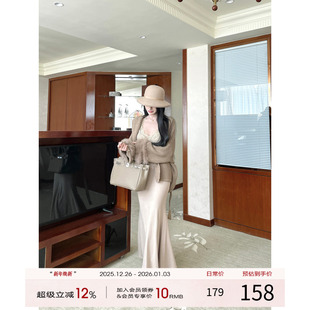 针织吊带连衣裙女秋蕾丝拼接包臀长裙法式 灰尘邓邓 裙子 现货