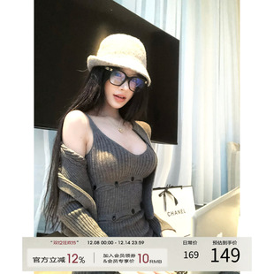 灰尘邓邓 包臀长裙纯欲裙子两件套 新款 针织吊带连衣裙女2025冬季