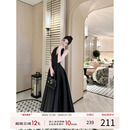 新款 吊带连衣裙女2025冬季 千金挂脖长裙高级感裙子 法式 灰尘邓邓