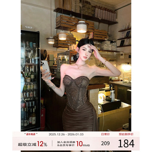 蕾丝连衣裙女秋季 法式 灰尘邓邓 抹胸包臀裙约会拼接裙子 现货