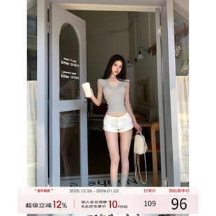 白色休闲短裤 裤 女2025夏季 辣妹低腰显瘦工装 子 新款 灰尘邓邓