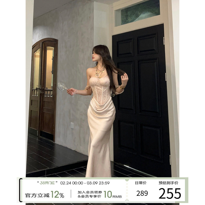 灰尘邓邓 重工设计感吊带裙2026早春新款高级感抹胸长裙生日裙子