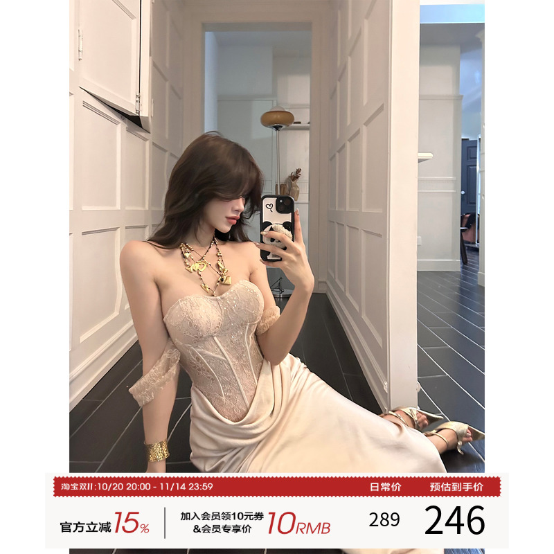 灰尘邓邓 重工设计感吊带裙2025秋季新款高级感抹胸长裙生日裙子