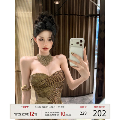 灰尘邓邓 御姐感连衣裙女2025冬季新款抹胸包臀裙高级感气质裙子