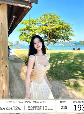 灰尘邓邓 法式短袖连衣裙女夏气质收腰长裙a字裙D26Q80060