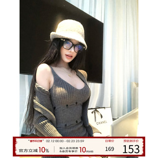 【现货】灰尘邓邓 针织吊带连衣裙女冬季包臀长裙纯欲裙子两件套