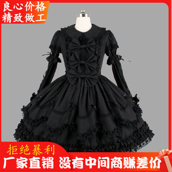 搞死万圣节Lolita洋装哥特式黑暗女神蕾丝礼服洛丽塔连衣裙纯黑色