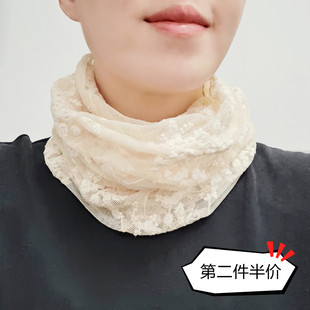 春秋户外弹力蕾丝薄款泡泡纱套头围脖脖套围巾帽子两用女款包邮