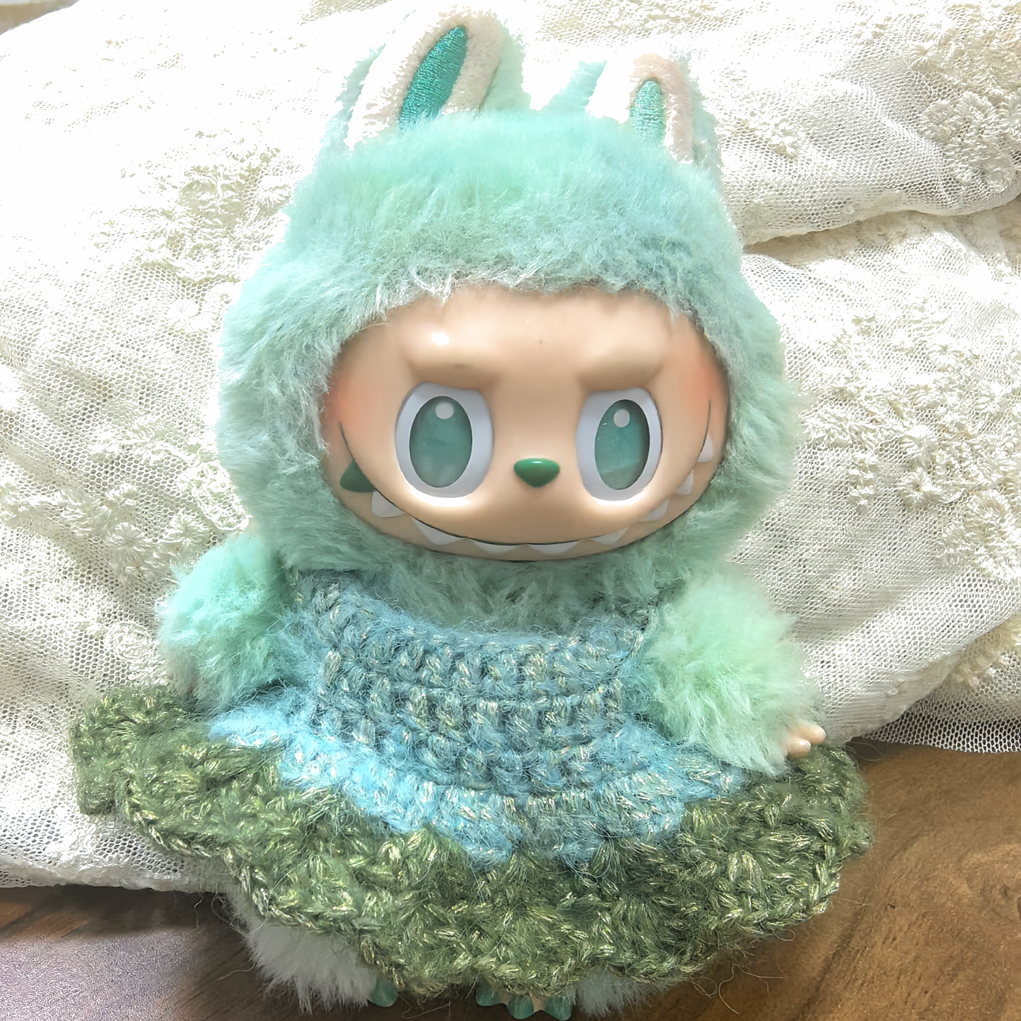 拉布布手工钩织娃娃衣背带裙