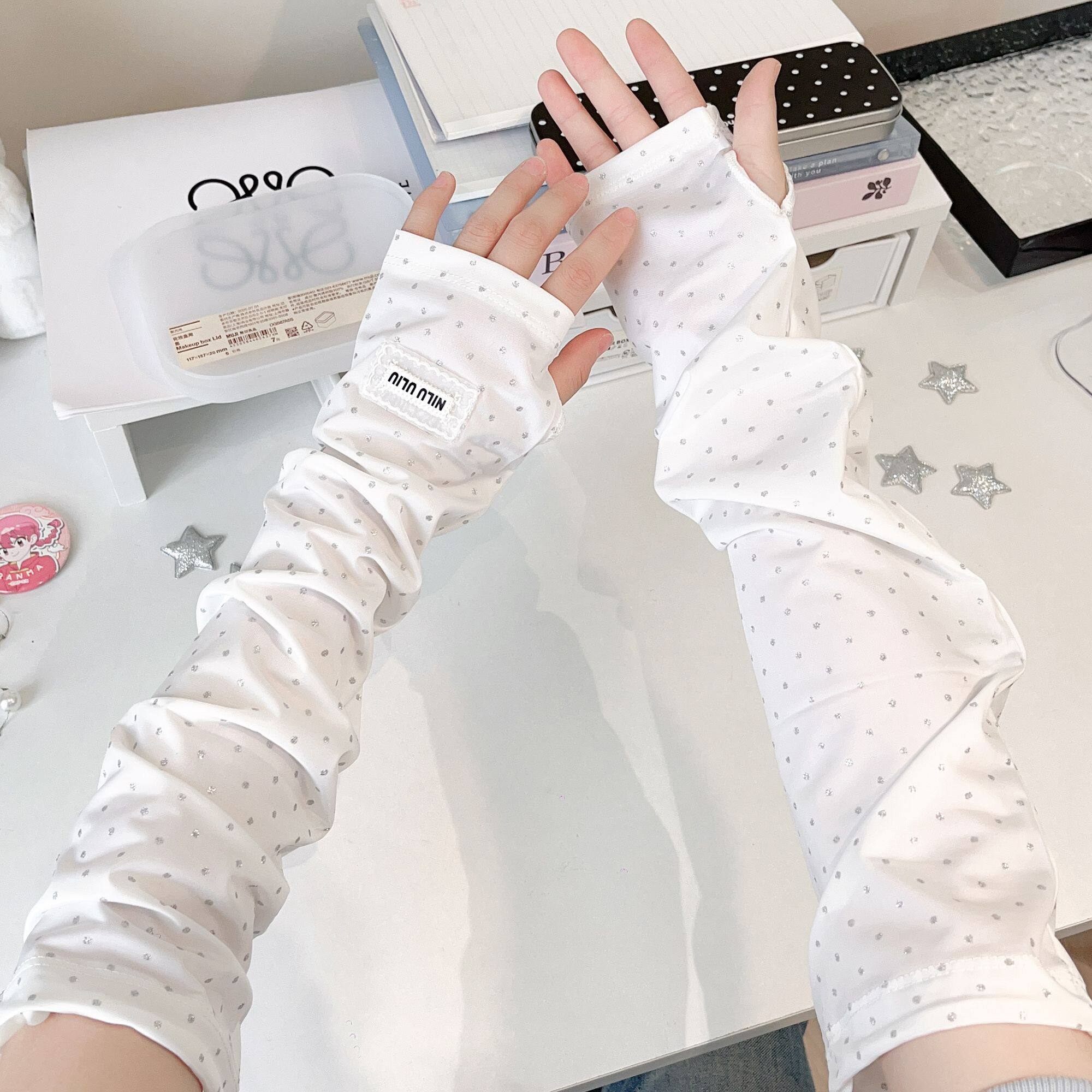 波点冰丝防晒袖套女夏季薄款透气防紫外线宽松遮阳开车骑行护手臂