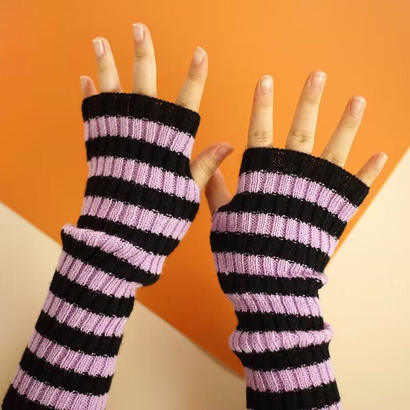 2022 NEW SLEEVE WINTER MID LONG CUTE JAPANESE WOOL KNIT WARM STRIPED ARM COVER ARTIFICIAL ARM COVER WOMEN