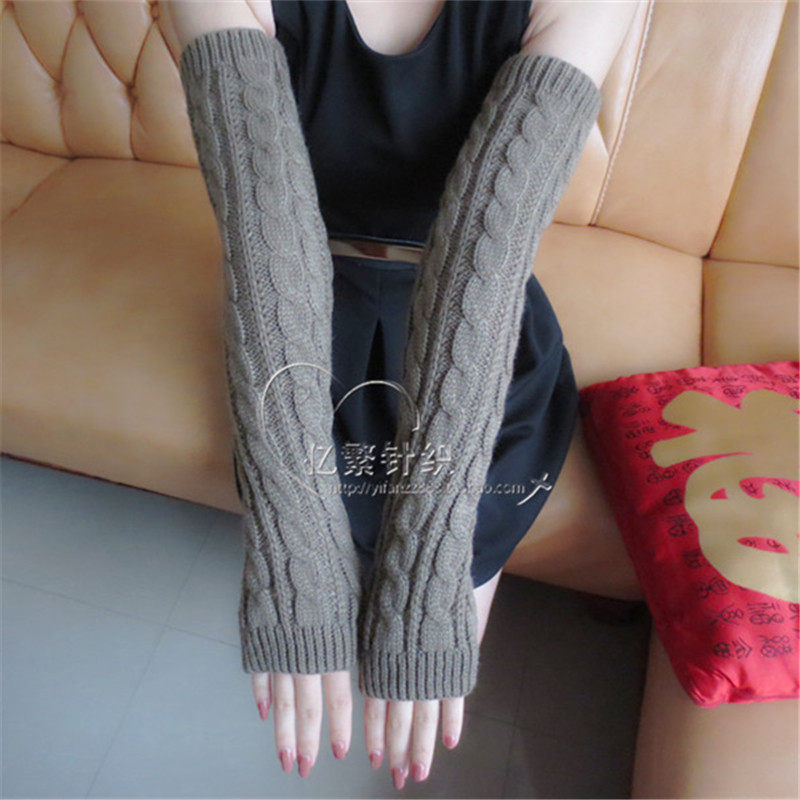여성용 겨울 따뜻한 반 손가락 장갑 모직 니트 긴 팔 소매 학생 청소년 팔 보호대 페이크 슬리브 핑거리스 슬리브