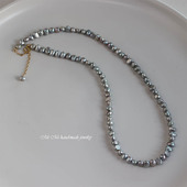 Mimi稀有真多麻灰色强光天然奶奶灰巴洛克珍珠项链锁骨链简约颈链