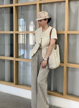 【太古里】定制松紧条纹落地裤24033