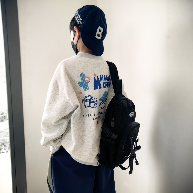 男童卫衣25冬装新款潮洋气大童中小童宝宝一体不倒绒圆领外套上衣