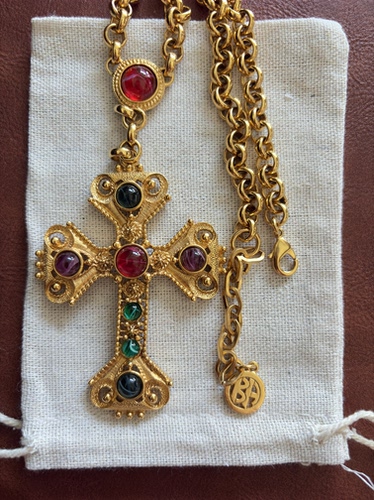 vintage中古ben amun彩色琉璃十字架马耳他夸张毛衣项链