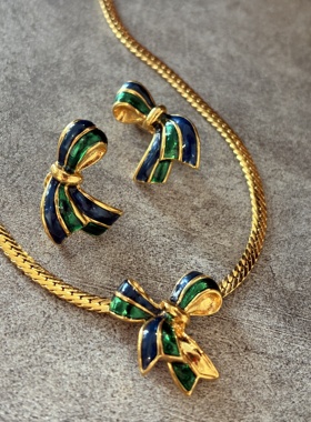 vintage中古Dorlan中古彩色珐琅釉蝴蝶结项链套装
