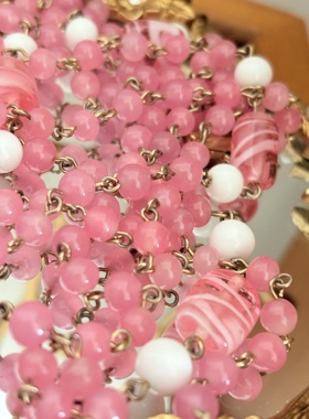 Coro中古vintage粉色琉璃长款毛衣项链