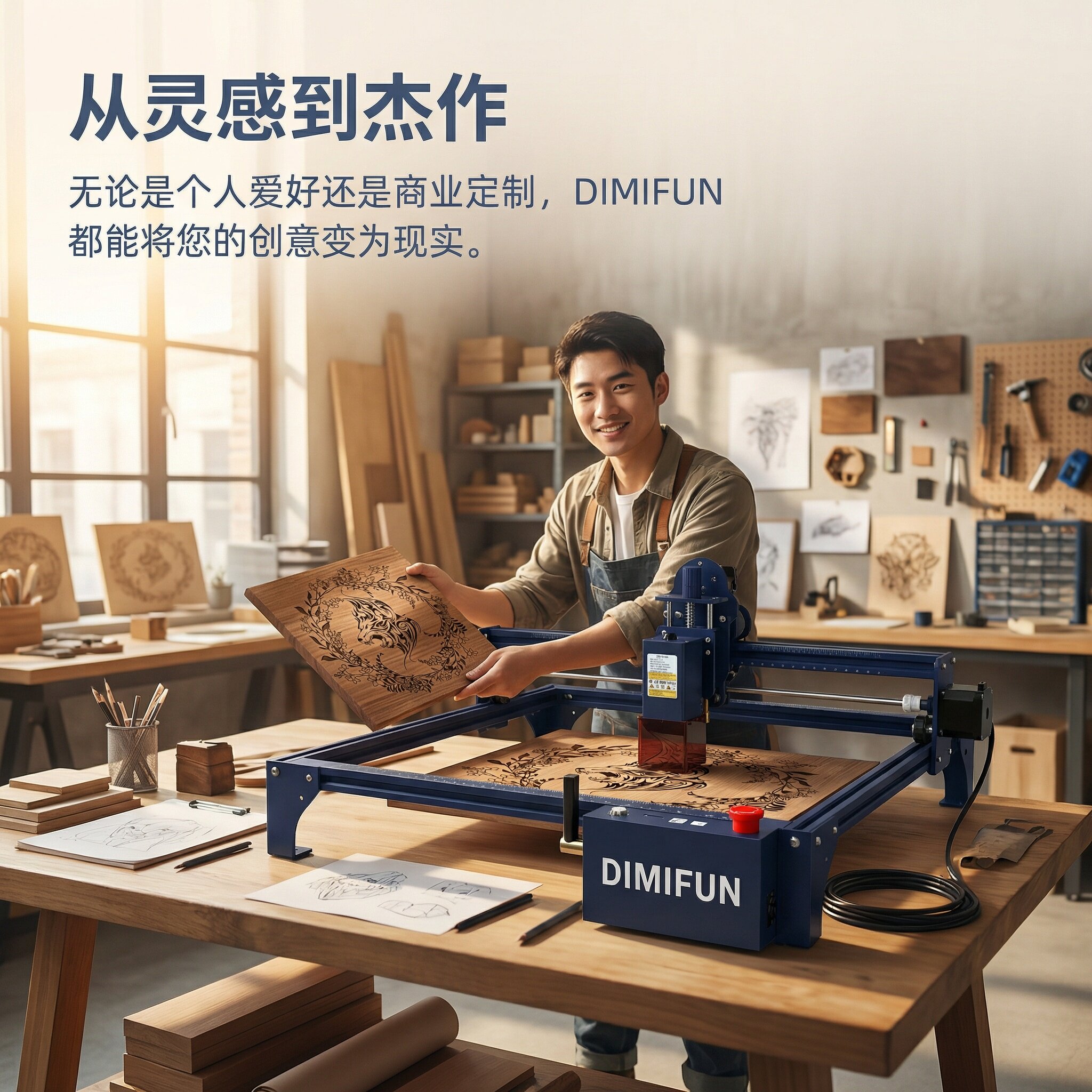 DIMIFUN DM6小型激光切割机6W/12W 红光1.3W多功能台式雕刻打标机