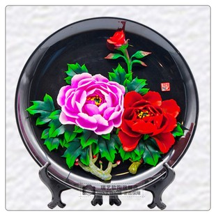 欧标软陶泥手工雕塑牡丹花盘客厅会议厅书房办公厅展示架馈赠佳品