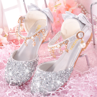公主鞋女童水晶鞋春夏款水钻亮片软底女孩花童大童女礼服鞋平跟鞋