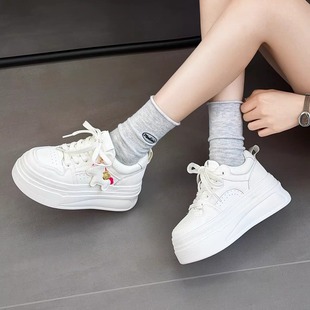 系带小个子增高百搭运动休闲板鞋 新款 潮 女2026春季 真皮厚底小白鞋