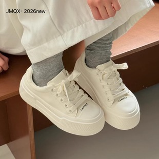 女增高轻便软底百搭休闲运动板鞋 松糕厚底真皮小白鞋 新款 2026春季