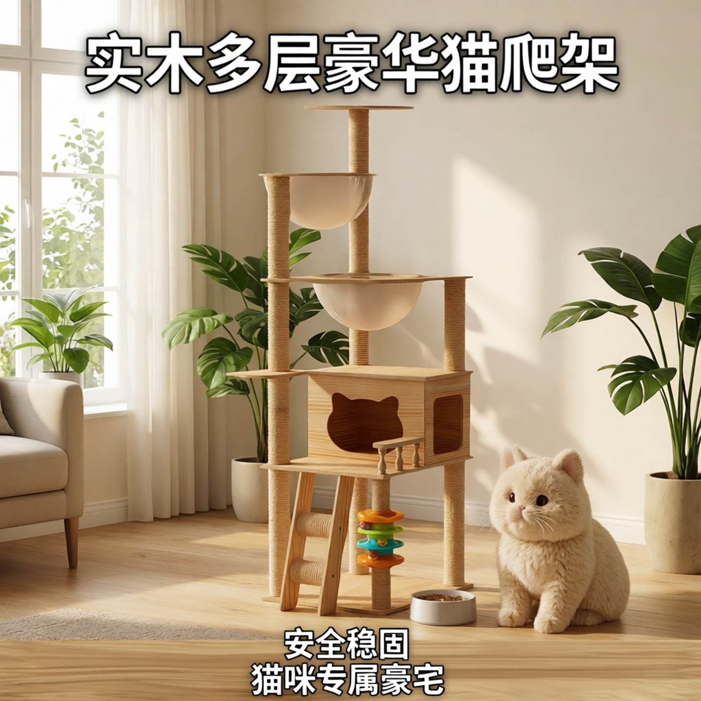 猫爬架家用实木成猫多层豪华太空舱猫窝带猫抓板玩具简单组装猫树