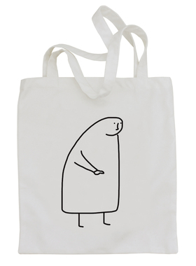 @李因乐 趣味卡通线条小人 白色布包单肩大包