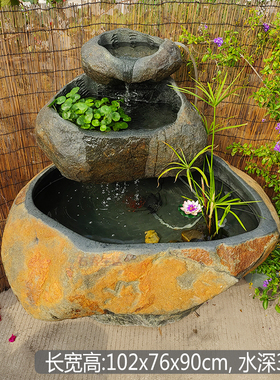 花园原始自然石头流水鱼缸水景
