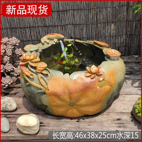 石雕摆件水景中式浮雕桌面鱼缸