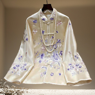 安娜滕新中式上衣女春秋醋酸缎大码复古国风重工刺绣盘扣唐装外套