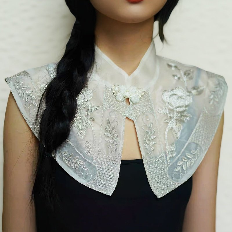 新中式云肩披肩安娜滕中国风春夏真丝欧根纱刺绣花小斗篷上衣外搭