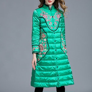 新中式羽绒服女款安娜滕国风刺绣中长款修身轻薄高级感白鸭绒外套