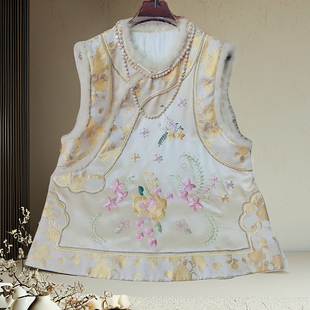 安娜滕新中式夹棉马甲女士冬季宽松醋酸缎复古国风刺绣坎肩上衣