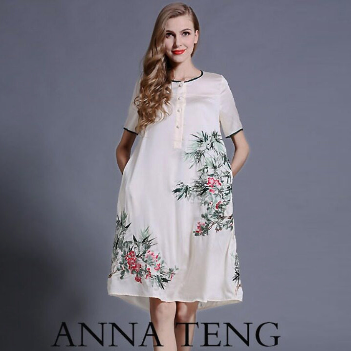 民族风连衣裙女士夏季薄款新中式重工刺绣圆领系带宽松口袋柔软裙