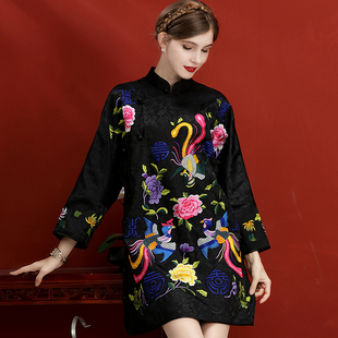 新中式上衣中长款安娜滕国风提花刺绣高端春秋大码宽松民族风外套