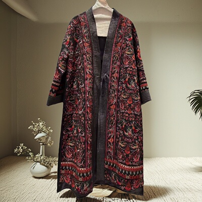 安娜滕新中式羊毛呢拼香云纱大衣