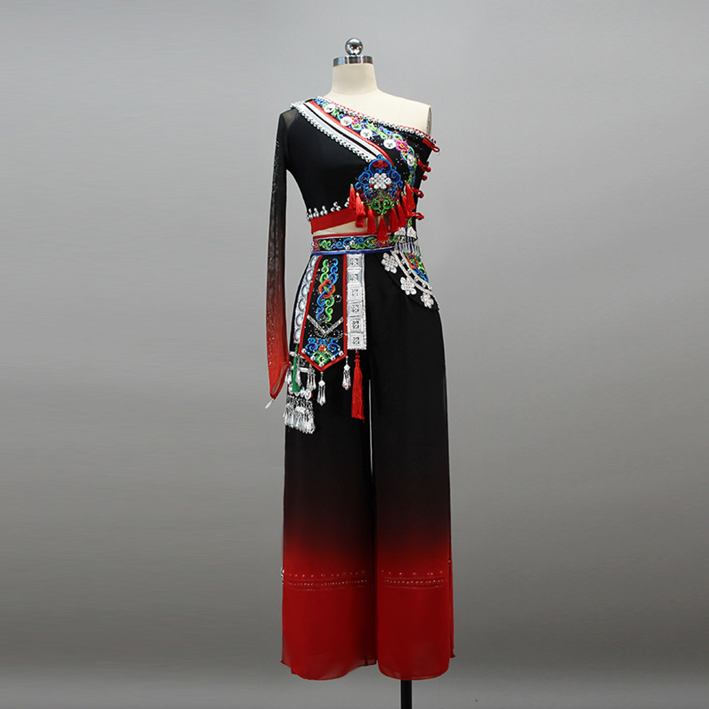 彝族舞蹈演出服红蜻蜓舞蹈服装桃李杯剧目服民族舞艺考剧目服定制