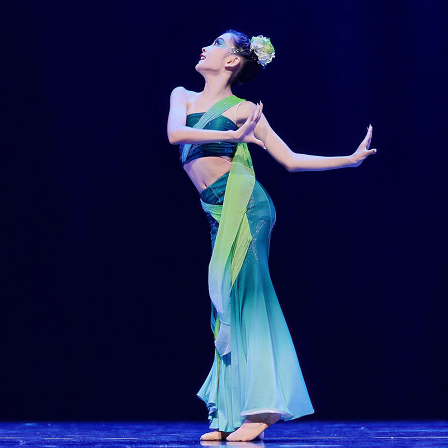 畅想新款傣族舞蹈演出服女孔雀舞鱼尾裙民族舞艺考服装表演服定制