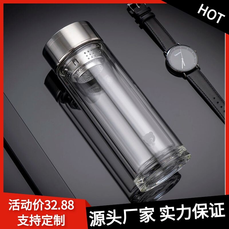 玻璃水杯茶水分离商用华象双层图片