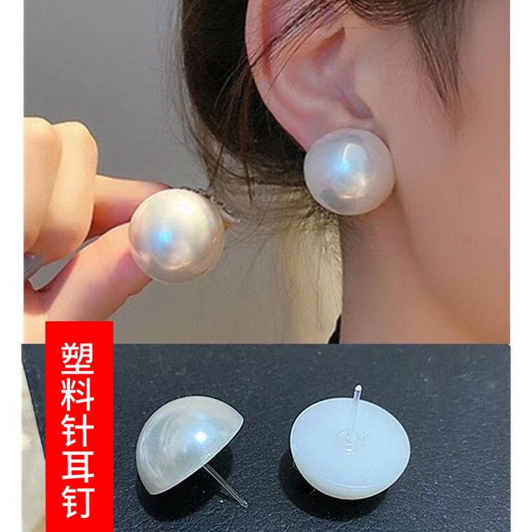 夸张半圆仿珍珠大耳钉女