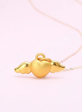 包金黄金包银首饰项链黄金色天使爱心吊坠锁骨链高级感送女友礼物