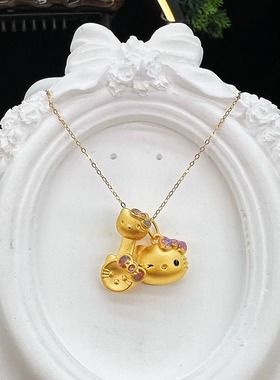 黄金包银首饰品KT猫头猫勺子吊坠HelloKitty猫锁骨项链送女友礼物