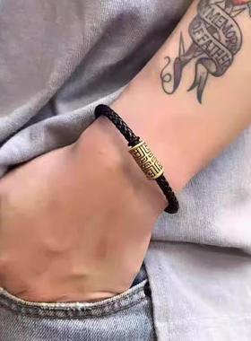 黄金包银手饰品手链黄金色饕餮黑金图腾转运珠男生手串手绳酷礼物