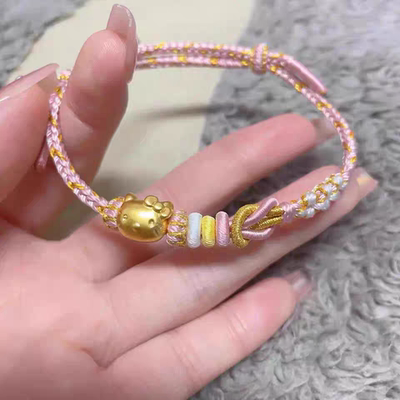 包金黄金包银女黄金HalloKitty凯蒂猫KT猫转运珠编手串手链红手绳