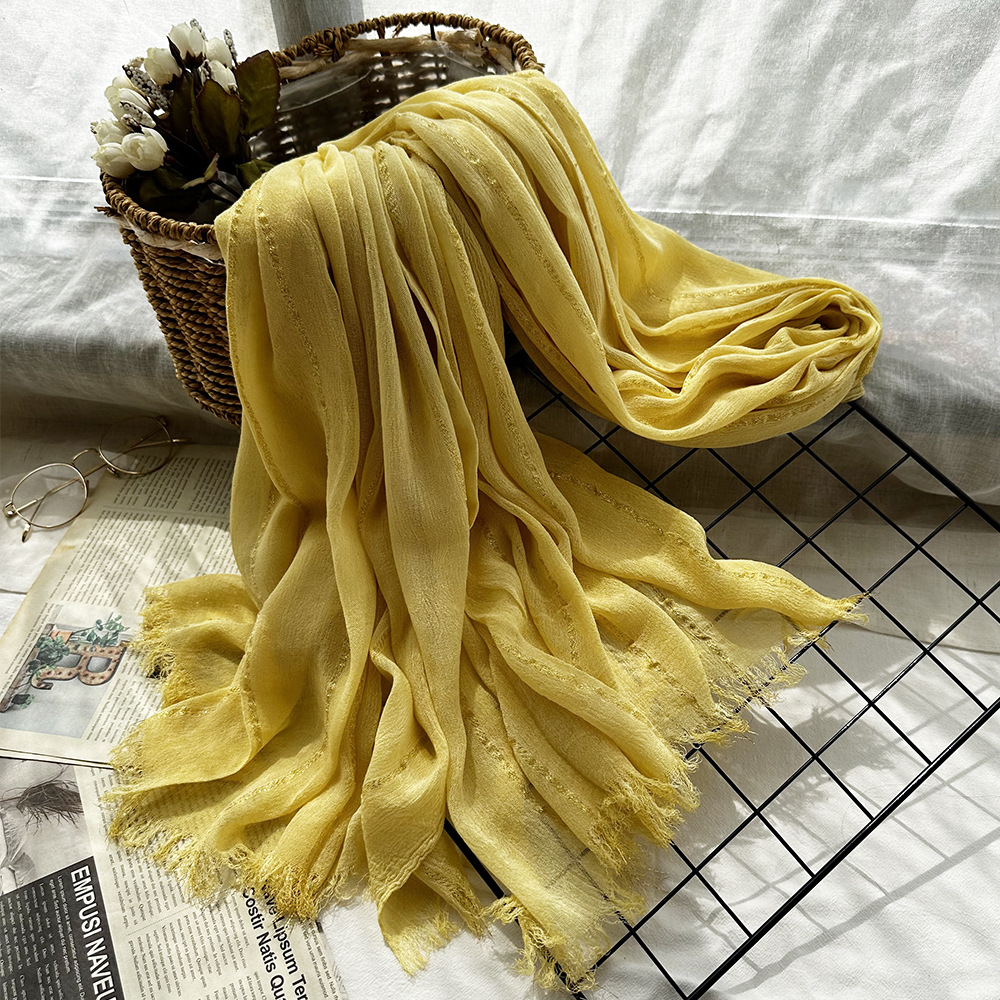 个性时尚亮片包头巾男女复古竖条纹莫代尔脏染长方形棉麻围巾纯色