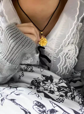 黄金包银高档金色牡丹花朵吊坠项链女爆款轻奢设计感锁骨链颈链子
