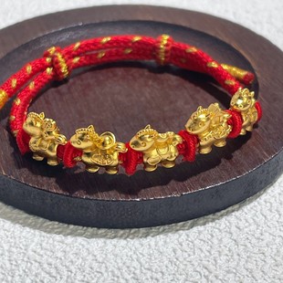 s925纯银镀黄金色首饰本命年红绳五福小马手编红手绳手链生肖马潮